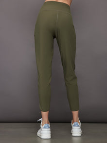 Melt cropped jogger with tulip hem in olive, back view.