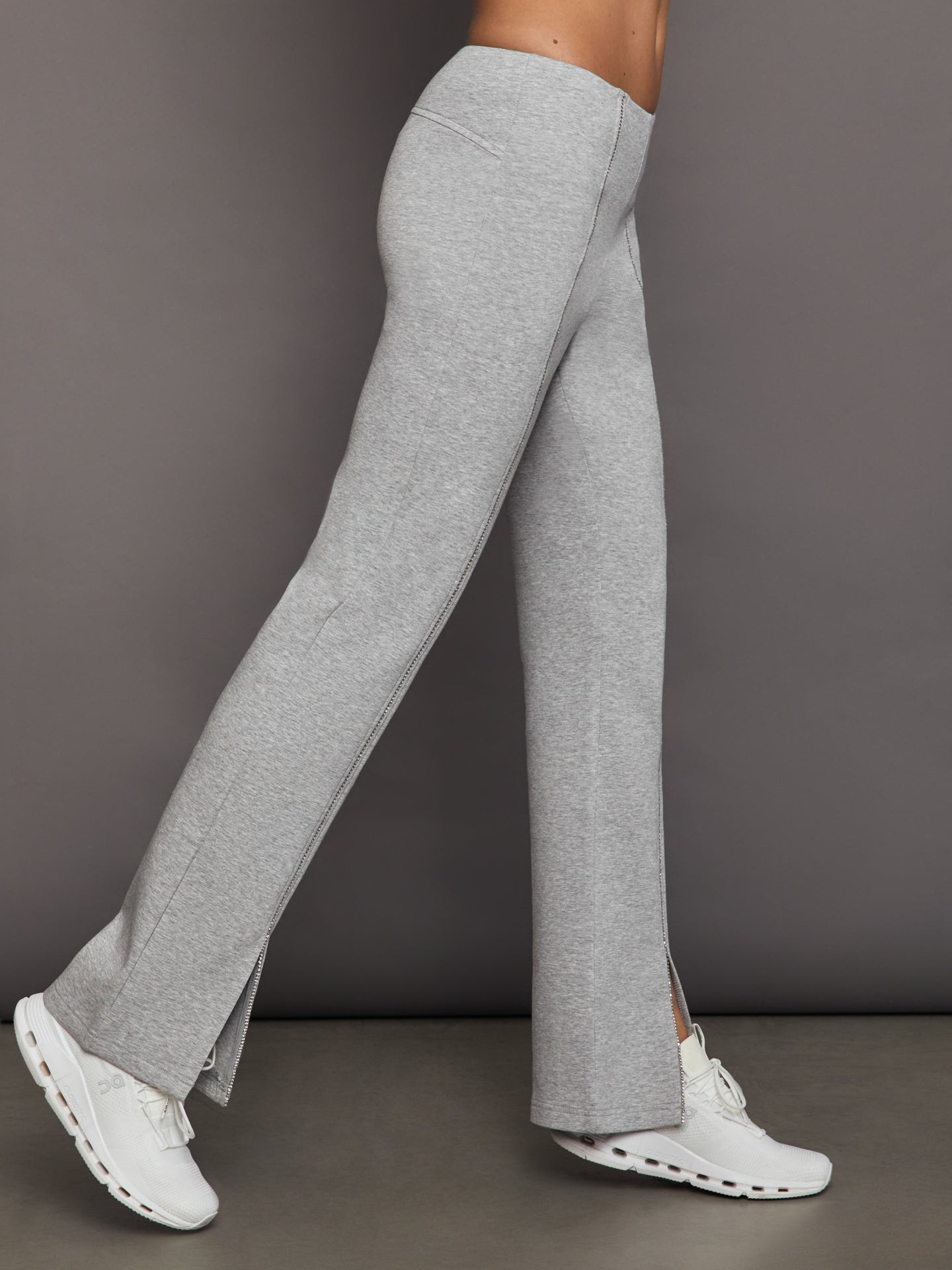 Carbon38 | Rhinestone Front Slit Sweatpant | Heather Grey