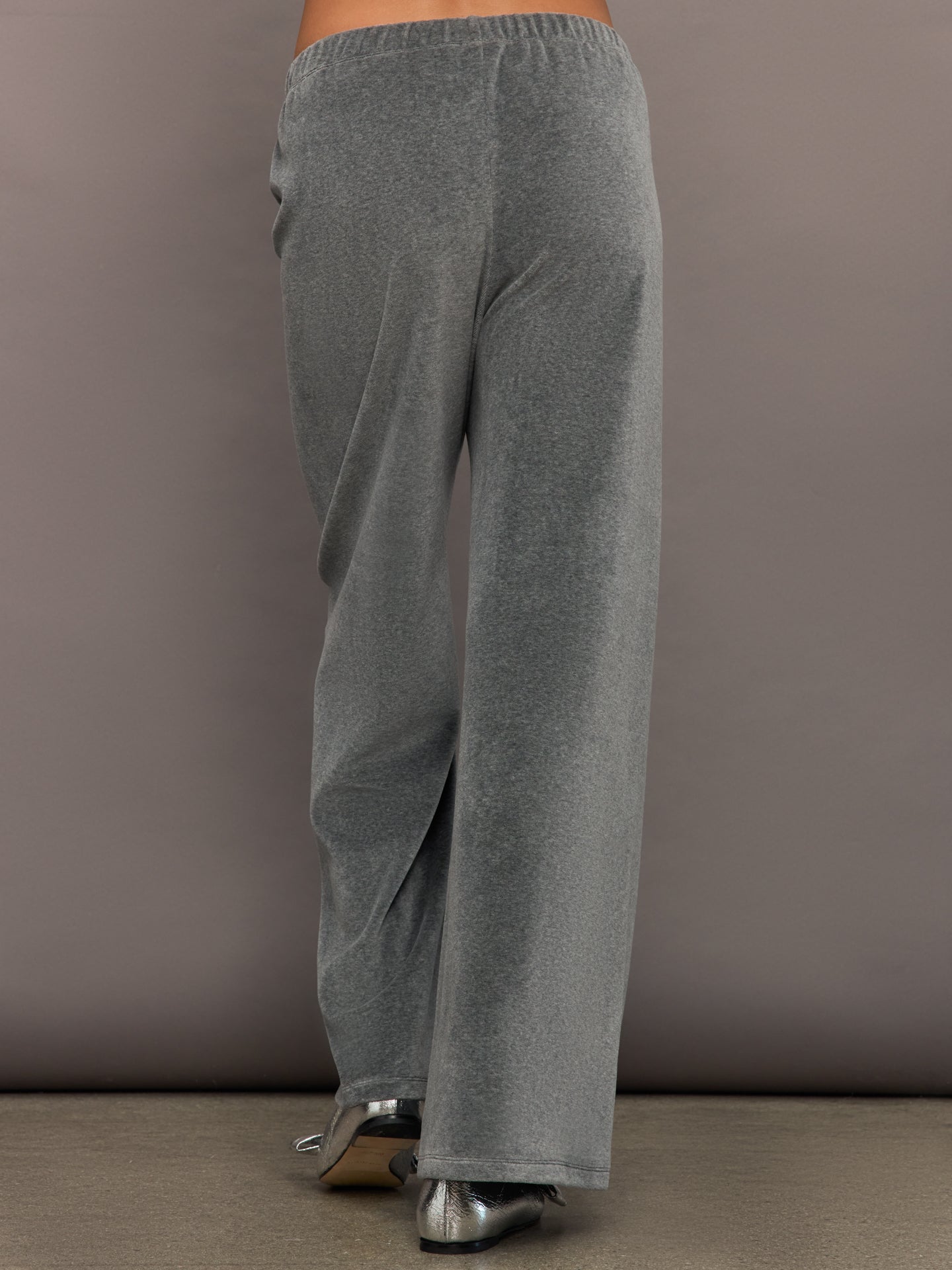Wide Leg Pant in Velour | Charcoal Grey