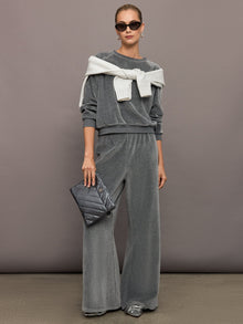 Wide Leg Pant in Velour | Charcoal Grey