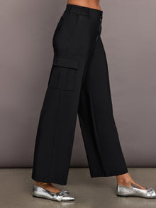 Carbon38 | Stretch Woven Wide Leg Cargo Pant | Black