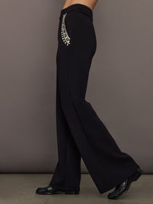 Jewel Embellished Wide Leg Pant in Scuba | Black