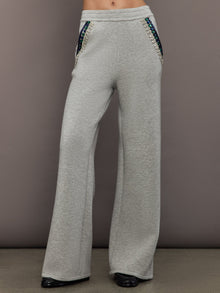 Jewel Embellished Wide Leg Pant in Scuba | Heather Grey