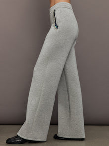 Jewel Embellished Wide Leg Pant in Scuba | Heather Grey