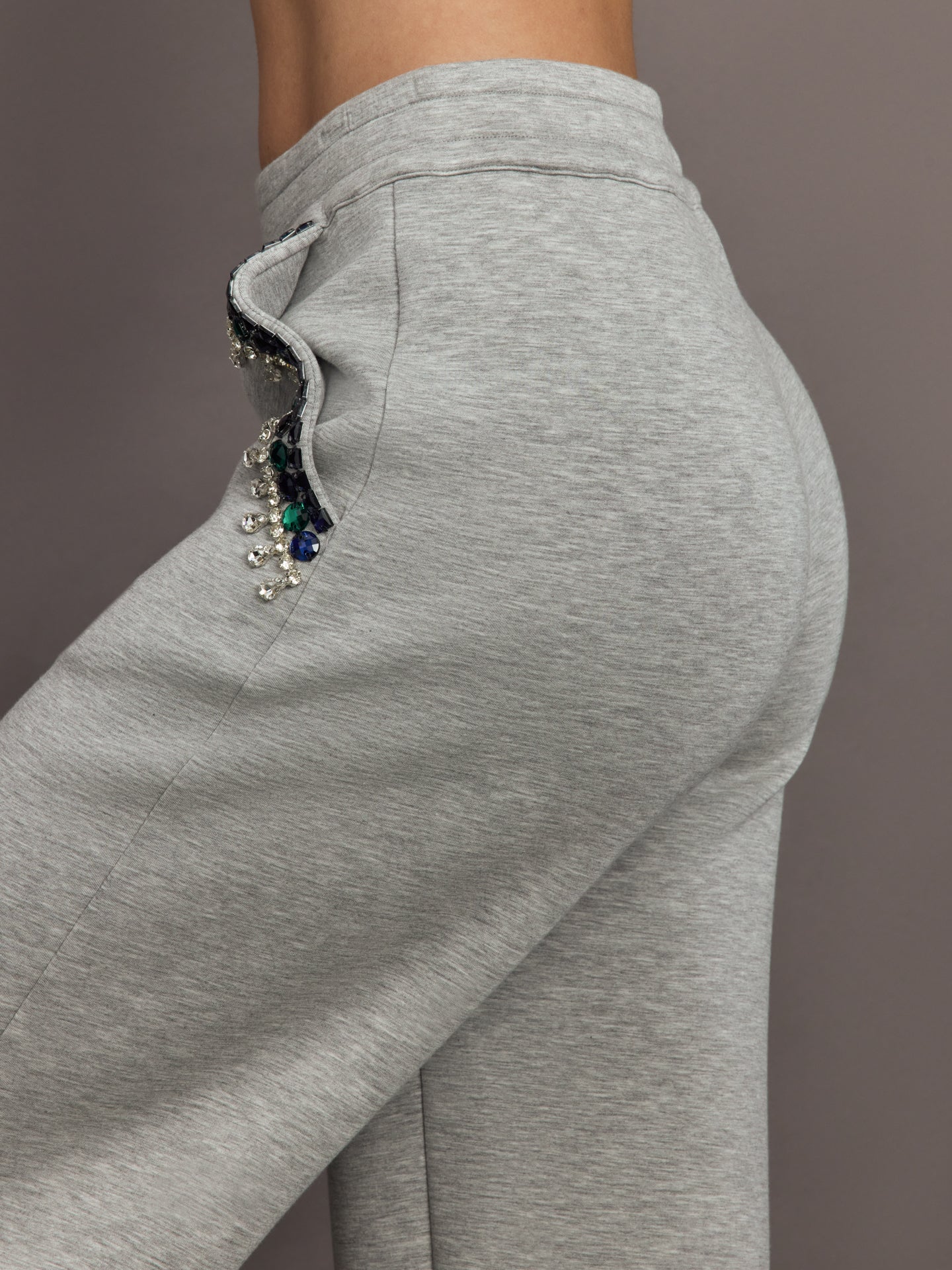 Jewel Embellished Wide Leg Pant in Scuba | Heather Grey