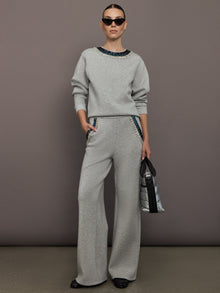 Jewel Embellished Wide Leg Pant in Scuba | Heather Grey