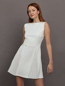 Split Pleat Tennis Dress in Scuba | White