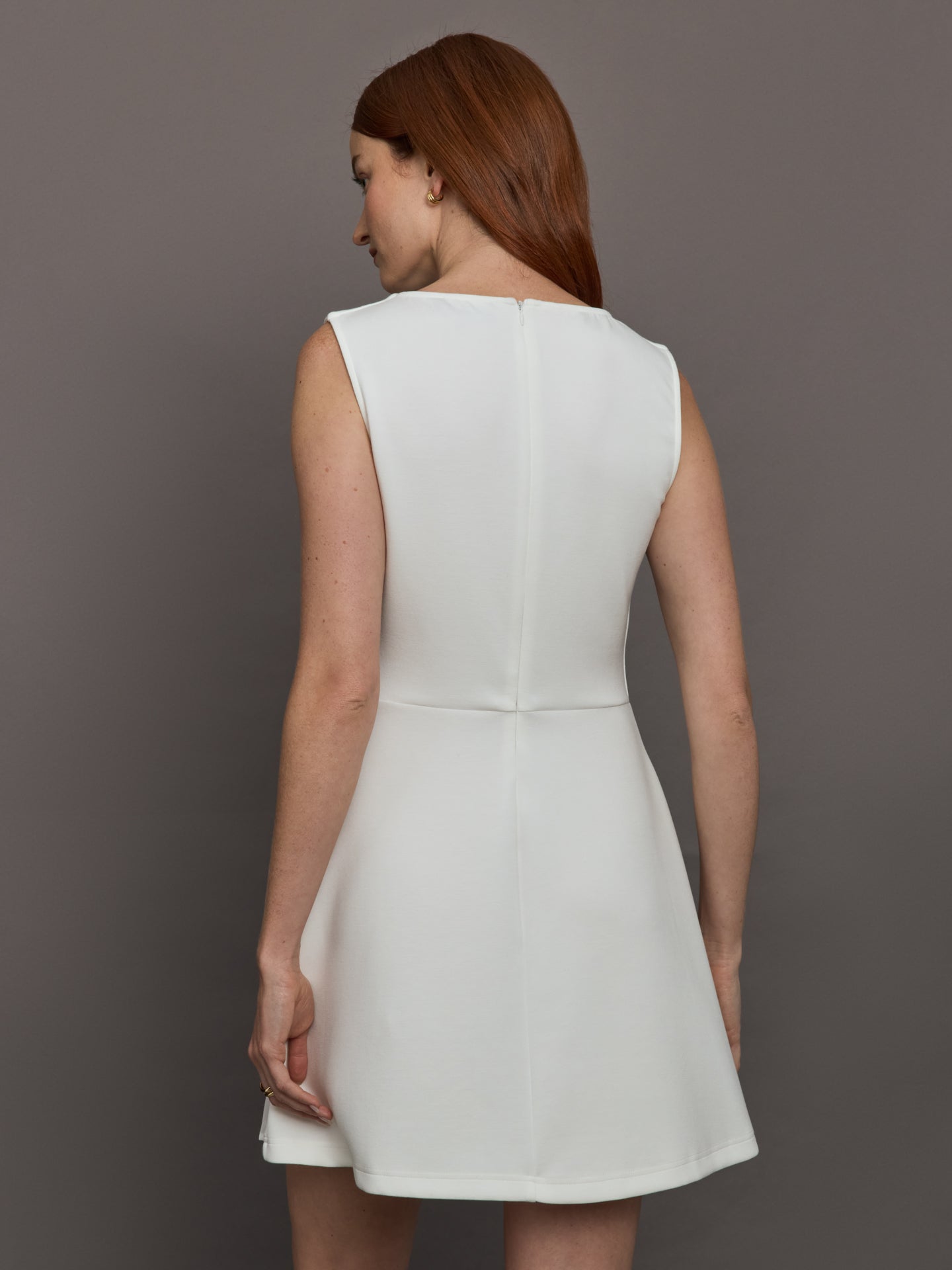 Split Pleat Tennis Dress in Scuba | White
