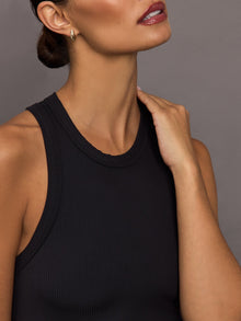 High Neck Tank Dress in Ribbed Melt | Black