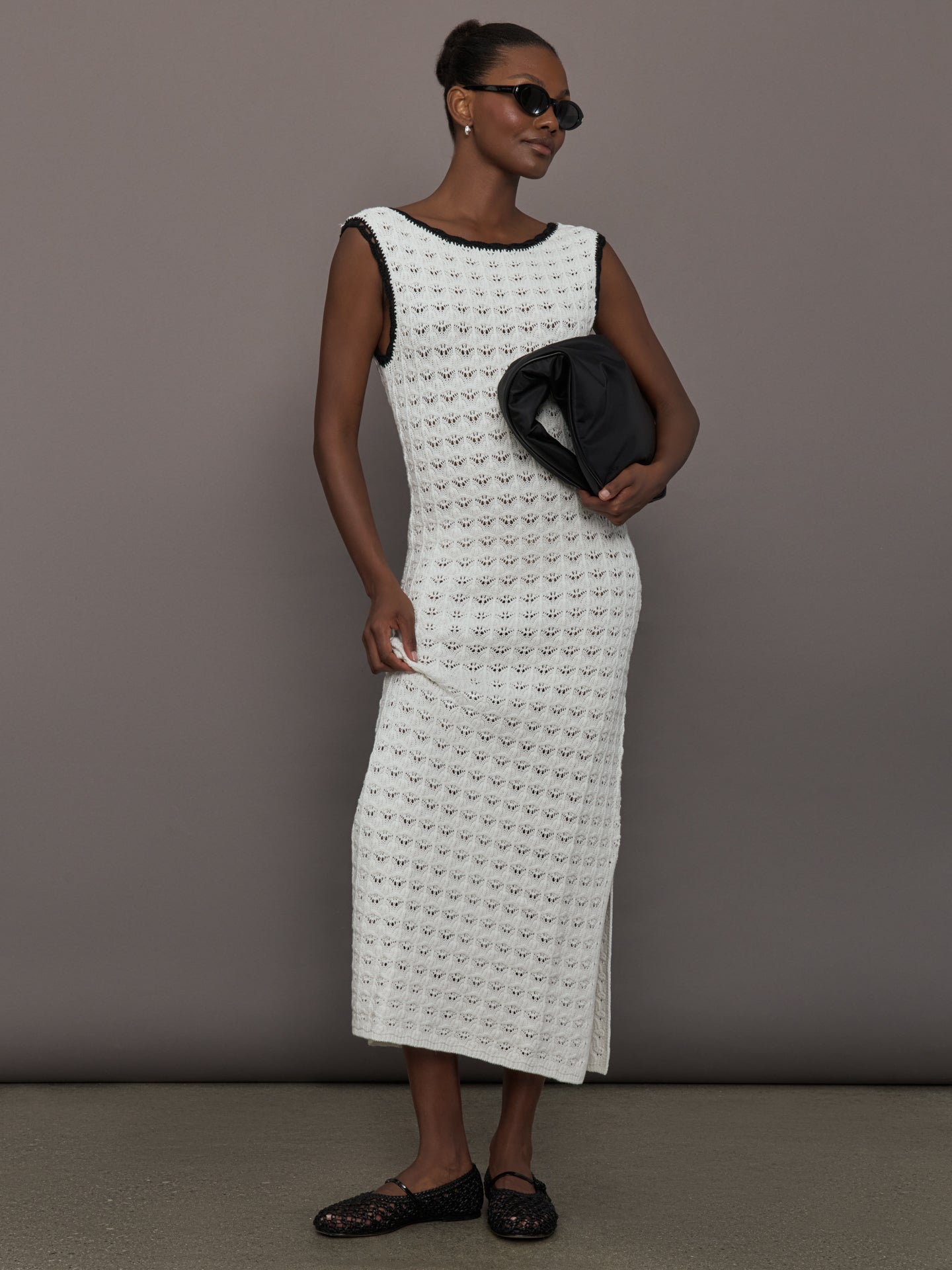 Open Back Knit Crochet Dress | Ivory