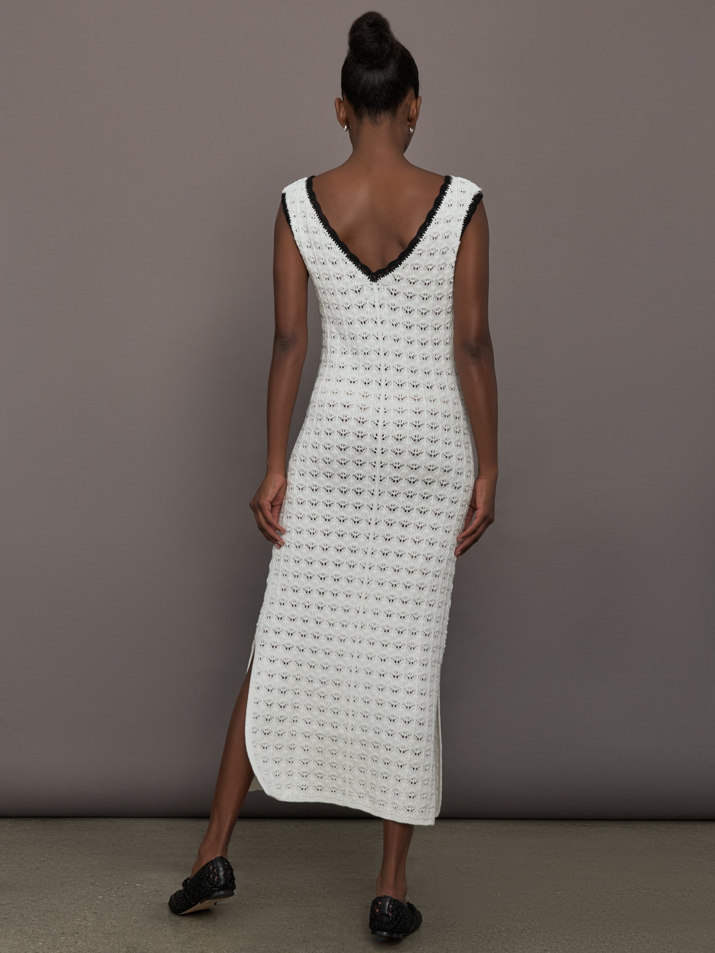 Open Back Knit Crochet Dress | Ivory