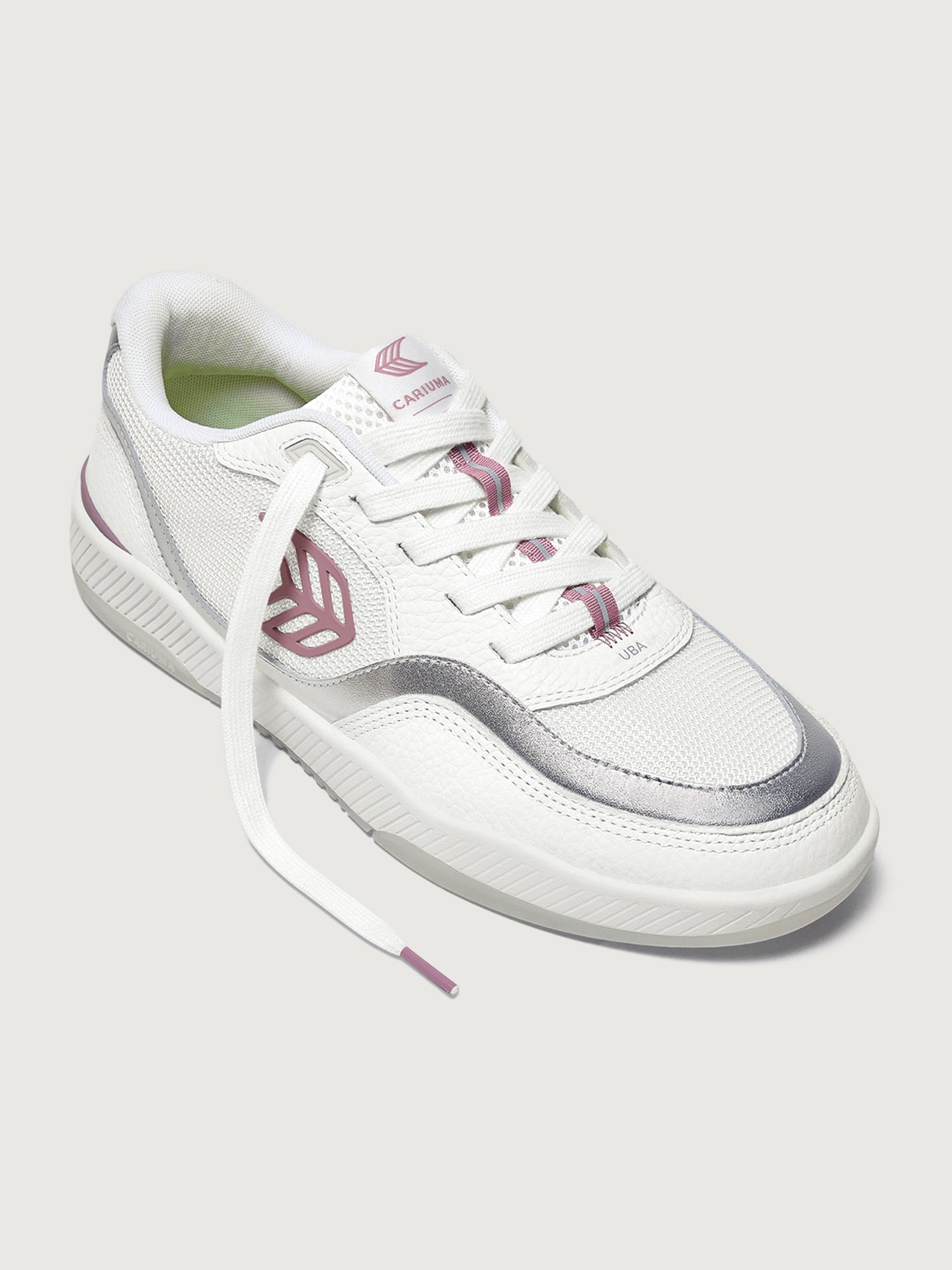 Cariuma | Uba Premium Leather & Mesh Sneakers | White/Metallic Silver Blush Pink
