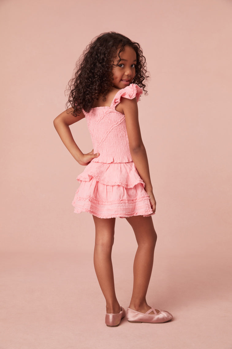 Girls | Caspia Cotton Ruffle Top | Bubblegum