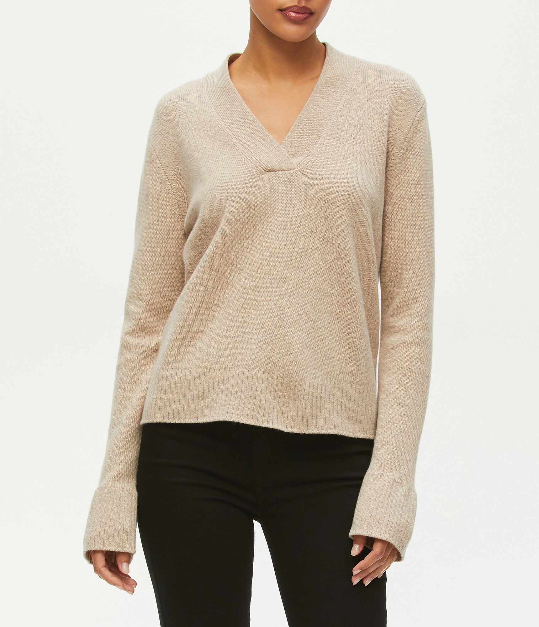 Alena Long Sleeve V-Neck Sweater | Mink