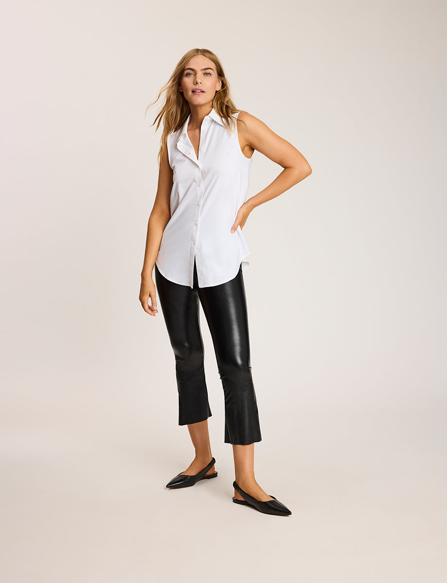 Classic Sleeveless Oversized Button Down Shirt::White::