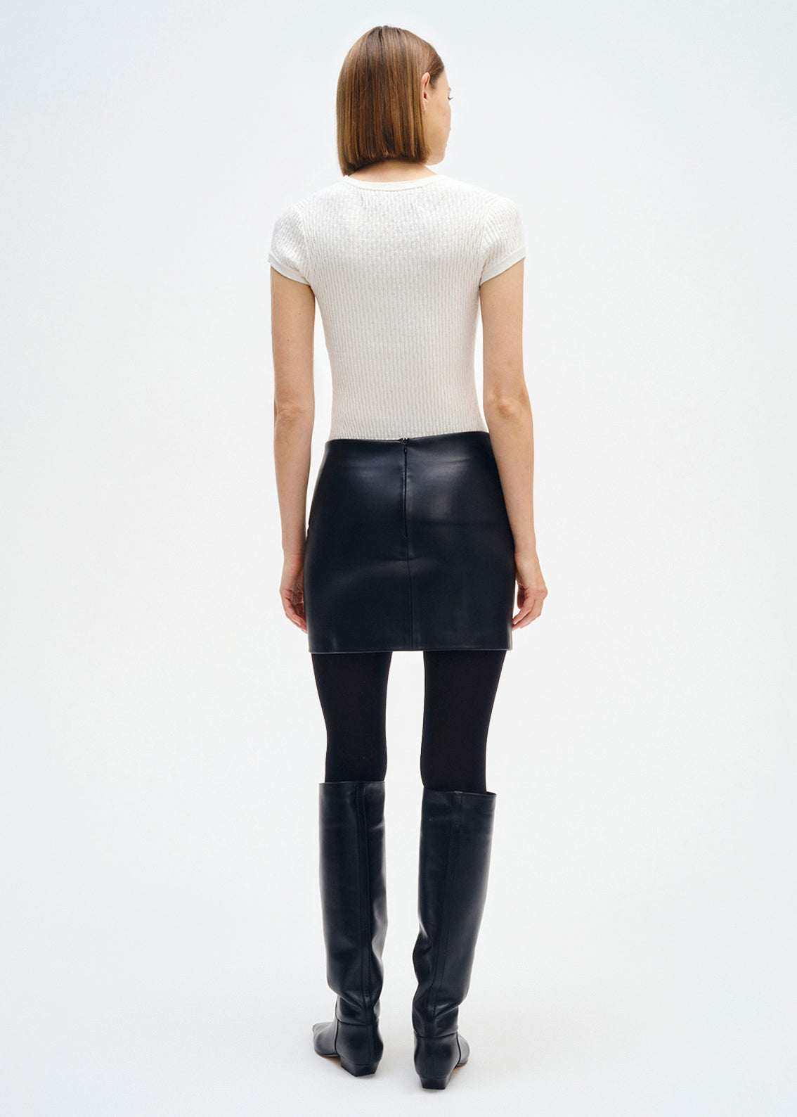 Cashmere Cotton Pointelle Cap Sleeve Crew | White