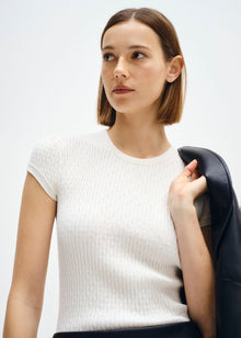 Cashmere Cotton Pointelle Cap Sleeve Crew | White