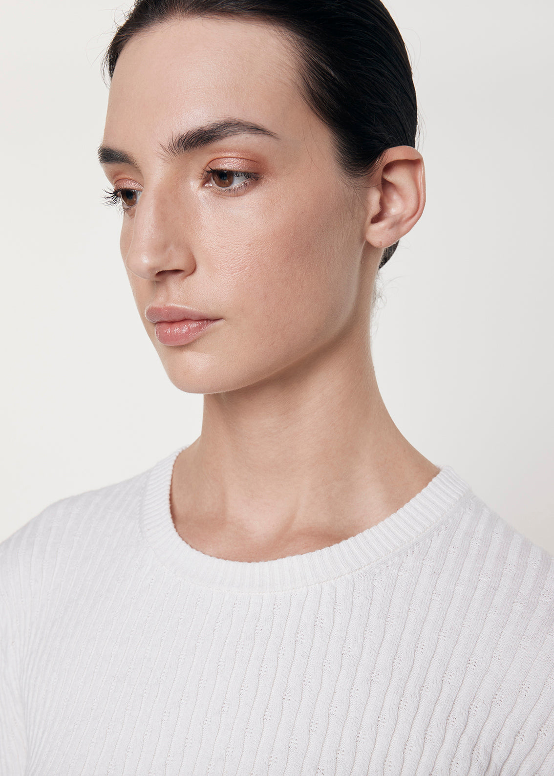 Cashmere Cotton Pointelle L/S Crew | White