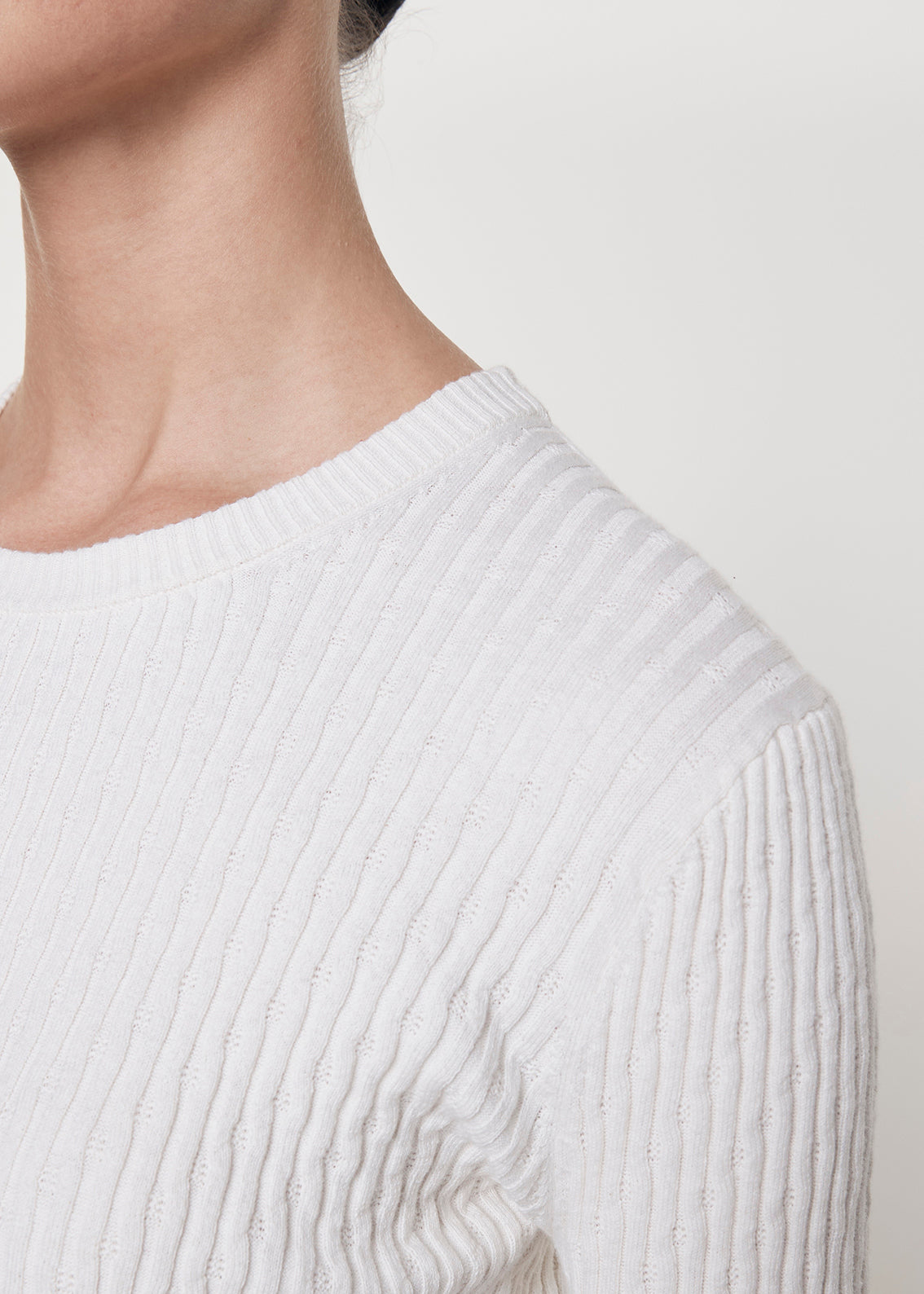 Cashmere Cotton Pointelle Cap Sleeve Crew | White