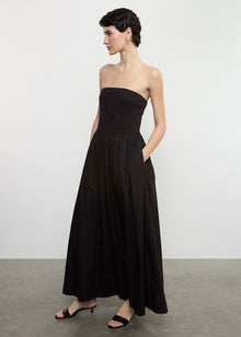Cotton Resort Strapless Dress | Black