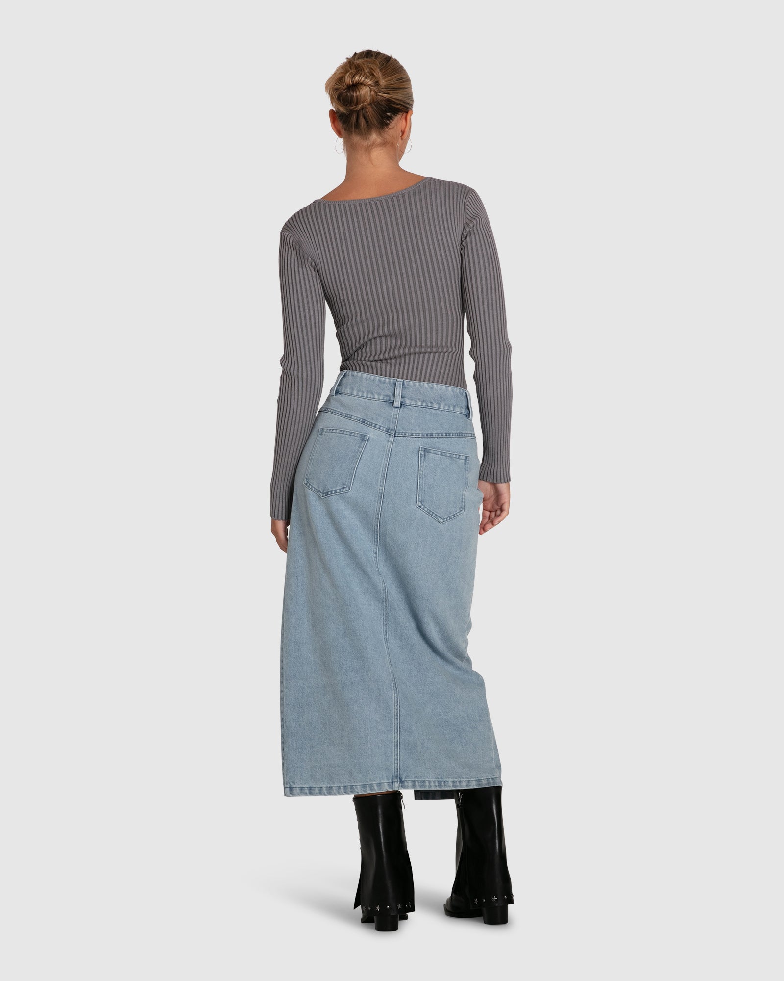 Women | Can't Forget You Denim Midi Skirt | Stonewash