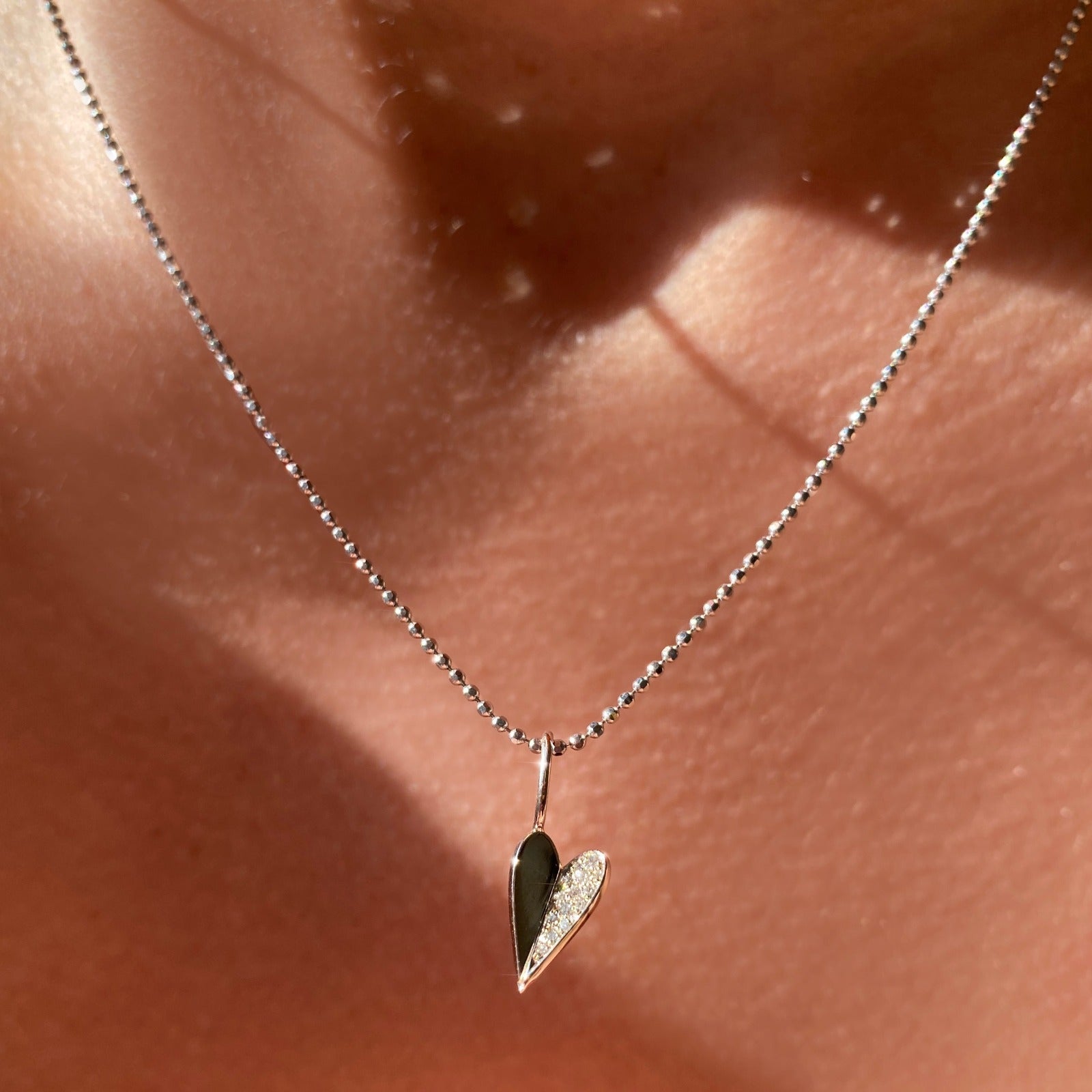 Mini Folded Heart Charm with Half Pavé