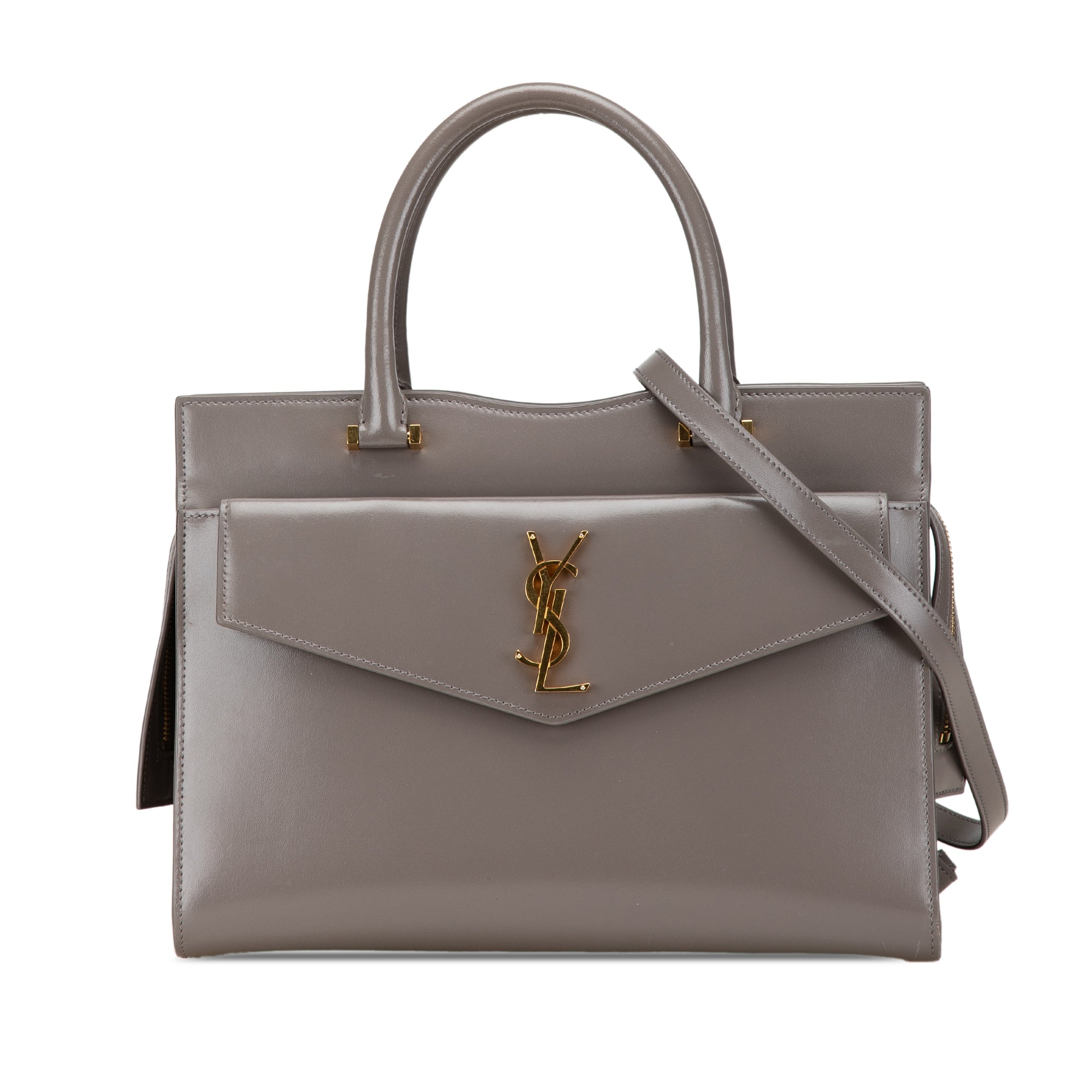 Saint Laurent | Pre-Owned Medium Leather Monogram Uptown Satchel | Gray