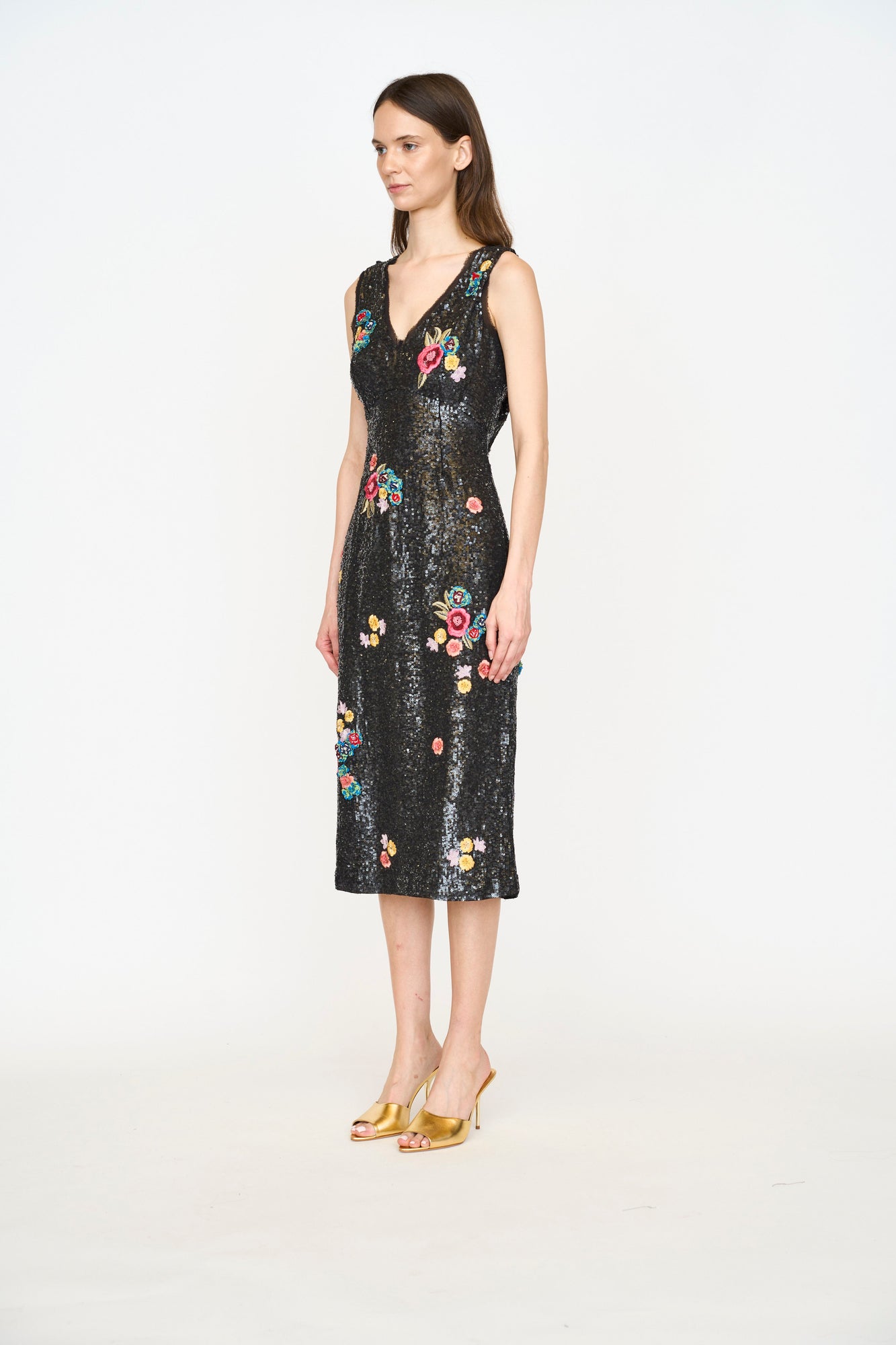 Ingrid Dress | Black Sequin Floral