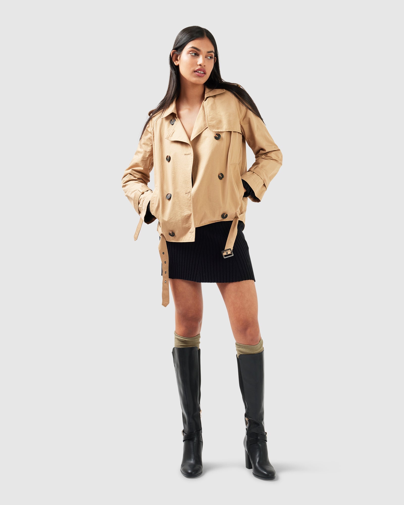 Women | Cool Nights Cropped Trench Coat | Khaki