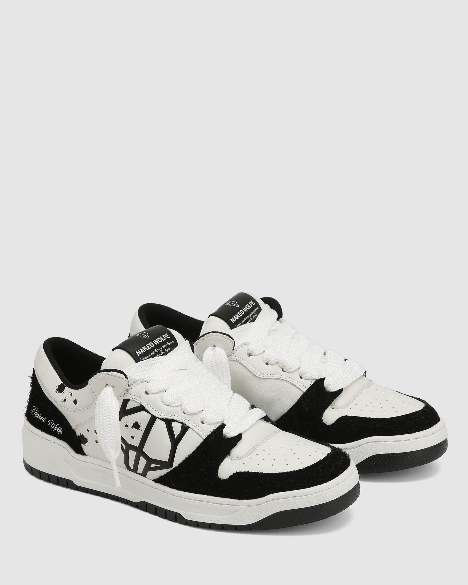 Mens | CM-00 Leather/Hairy Suede Combo Sneaker | White/Black