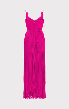 Strappy Ottoman Fringe Gown | Magenta