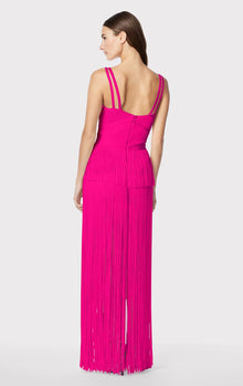 Strappy Ottoman Fringe Gown | Magenta