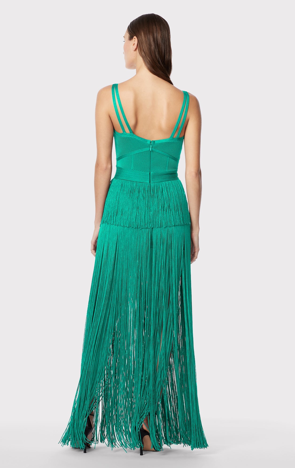 Strappy Ottoman Fringe Gown | Jade