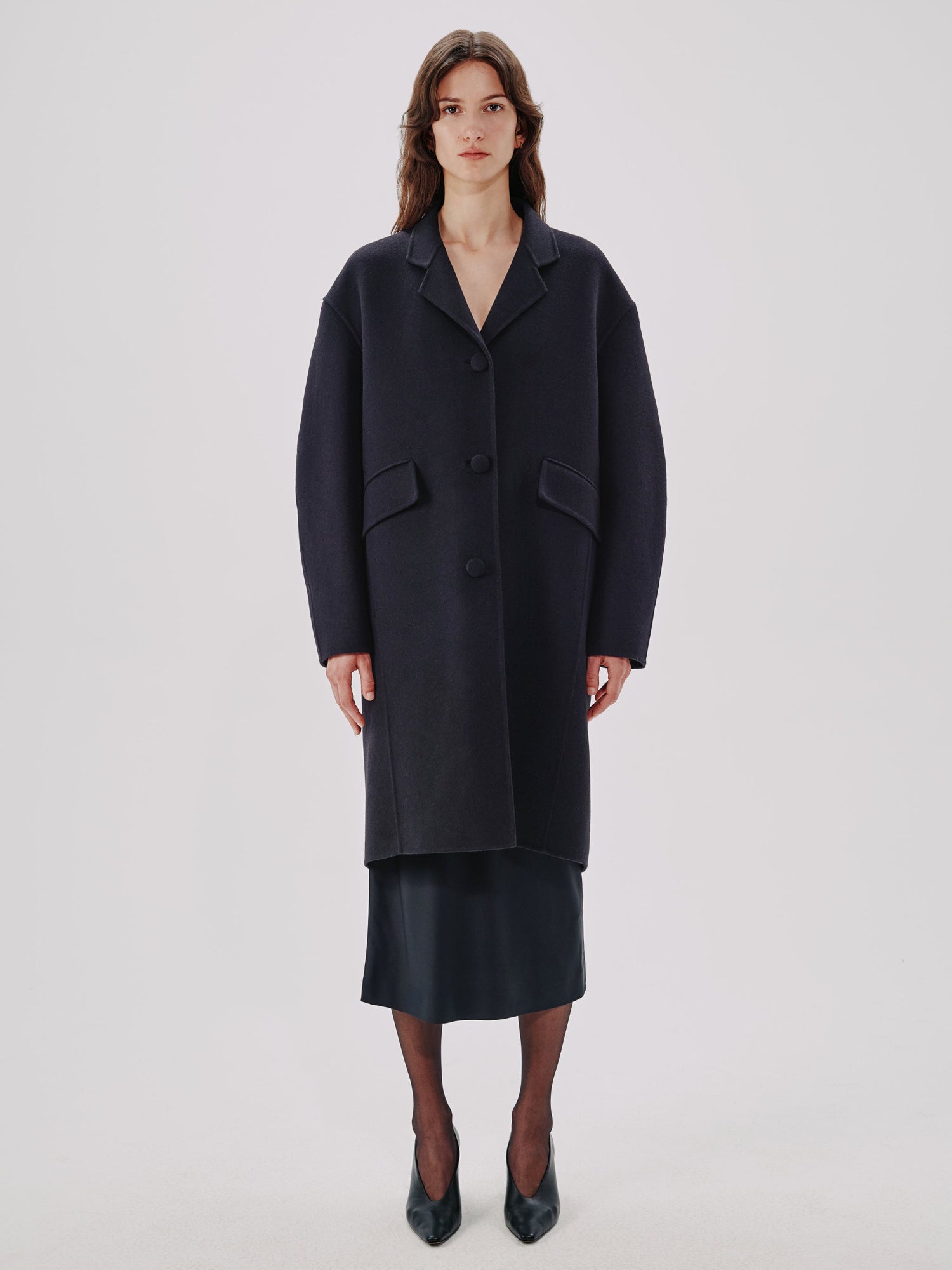 Another Tomorrow Cocoon Coat Long in Black – Wool Women's Outerwear
