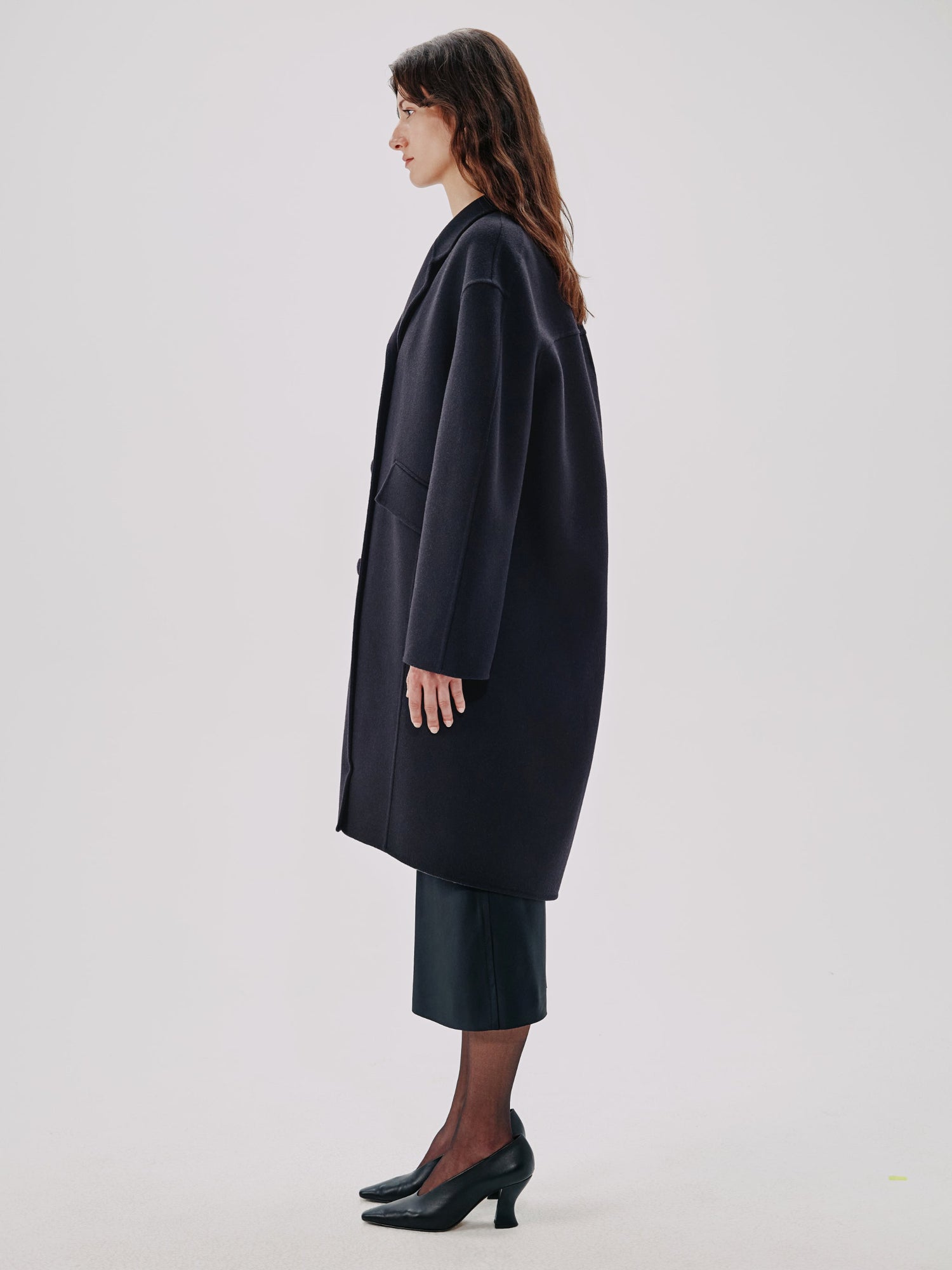 Another Tomorrow Cocoon Coat Long in Black – Wool Women's Outerwear
