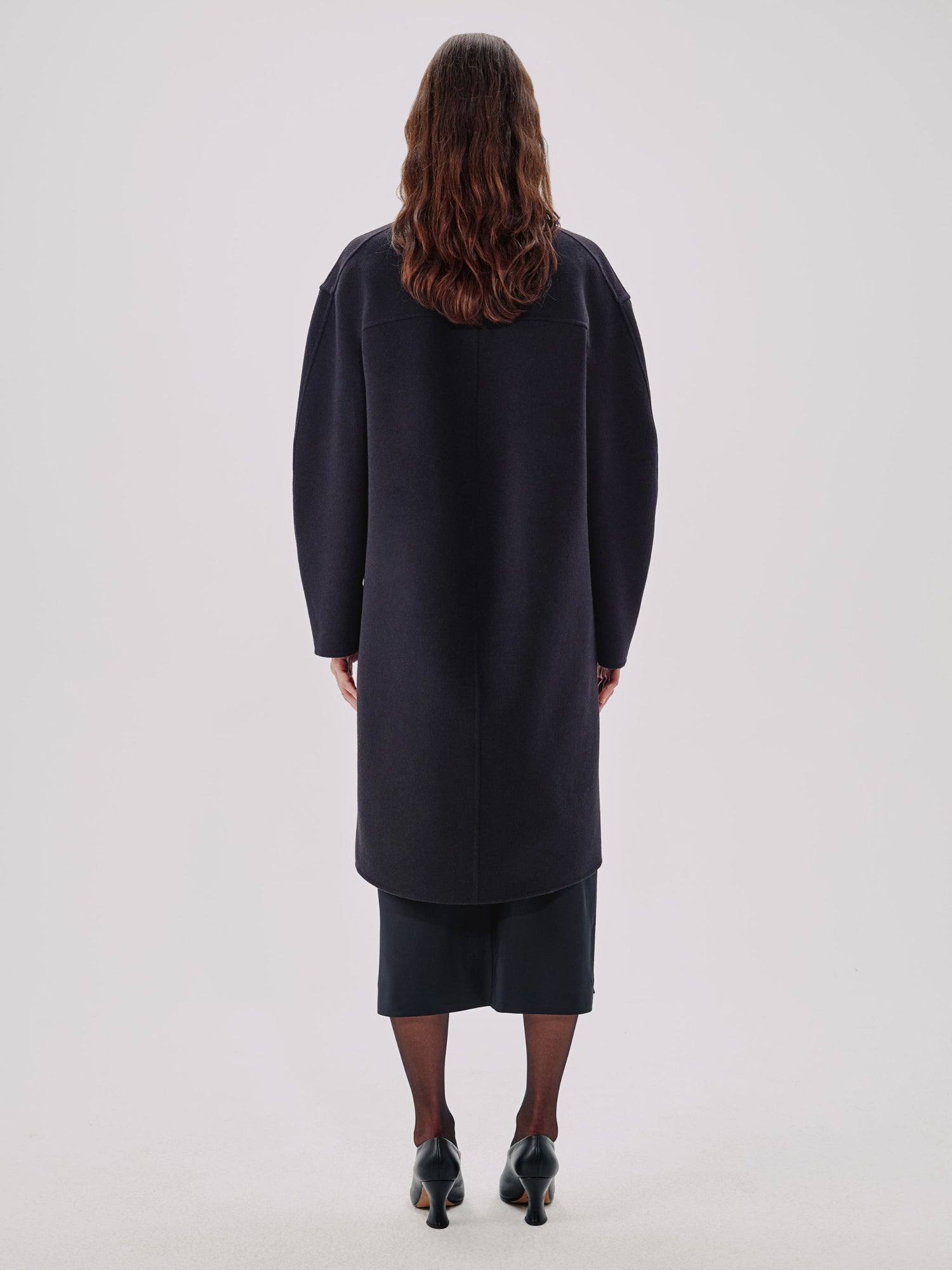 Another Tomorrow Cocoon Coat Long in Black – Wool Women's Outerwear