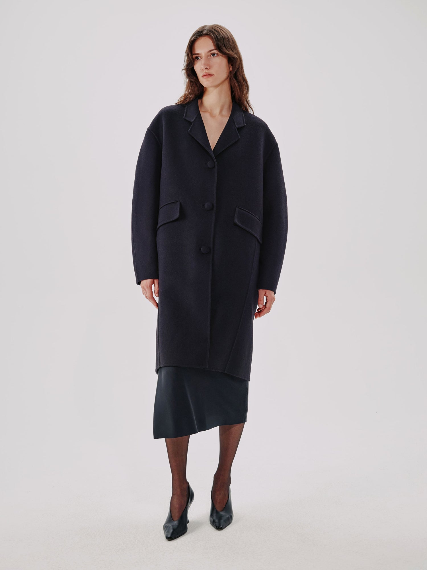 Another Tomorrow Cocoon Coat Long in Black – Wool Women's Outerwear