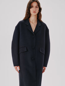 Another Tomorrow Cocoon Coat Long in Black – Wool Women's Outerwear