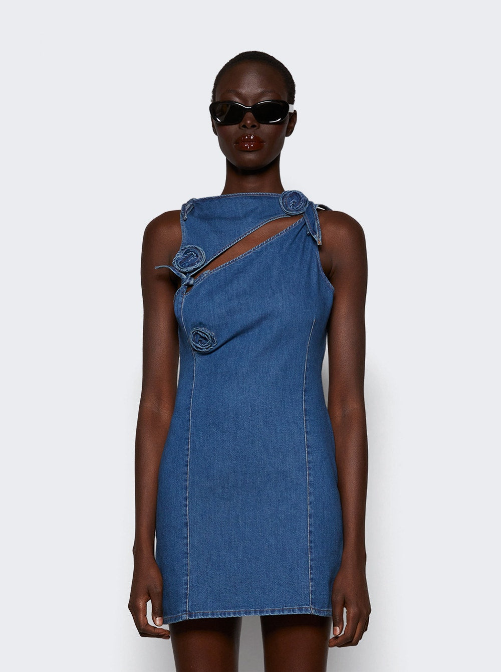 Women | Coperni | Denim Asymmetric Flower Mini Dress | Blue
