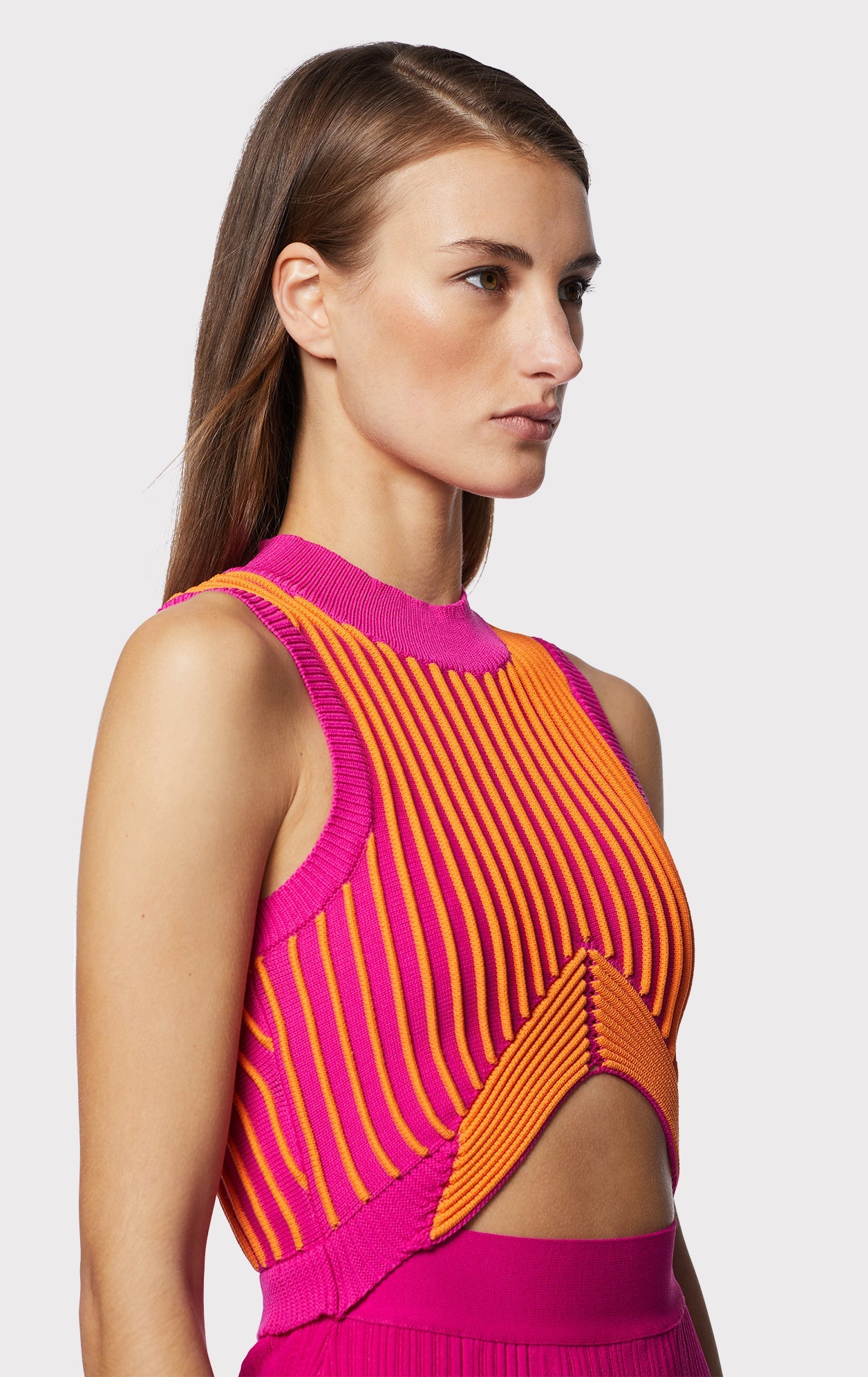 Mixed Gauge Striped Mini Dress | Magenta Pers Cmb