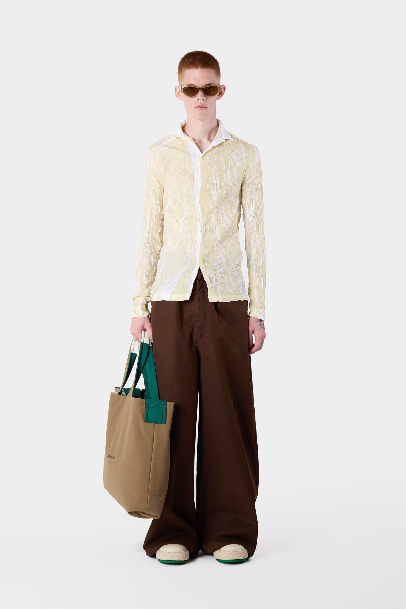 Unisex | Wrinkled Print Over Shirt | Beige