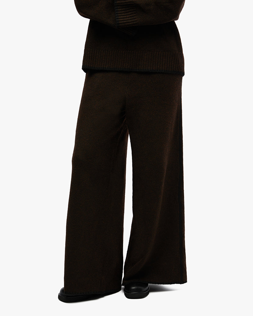 Piped Wide Leg Pull On Pant | Heather Brown/Black