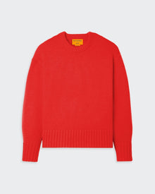 Cozy Crew - Cherry red oversized cashmere crew neck sweater with ribbed trims and dropped shoulder design.