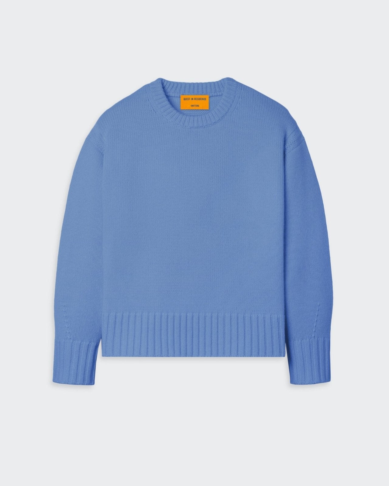 Cozy Crew - French Blue oversized heavy-weight crew neck cashmere sweater with ribbed trims and dropped shoulders.
