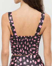 Cresta Top in black rosette textured fabric.