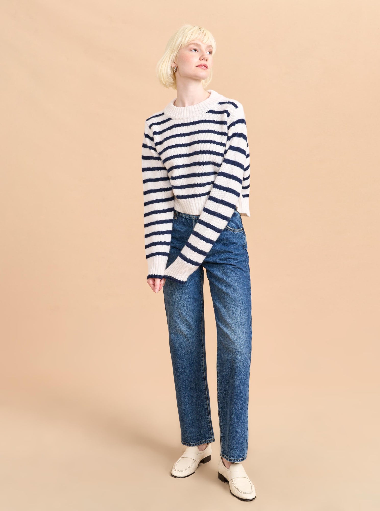 Cropped Marin Sweater | Cream x Navy
