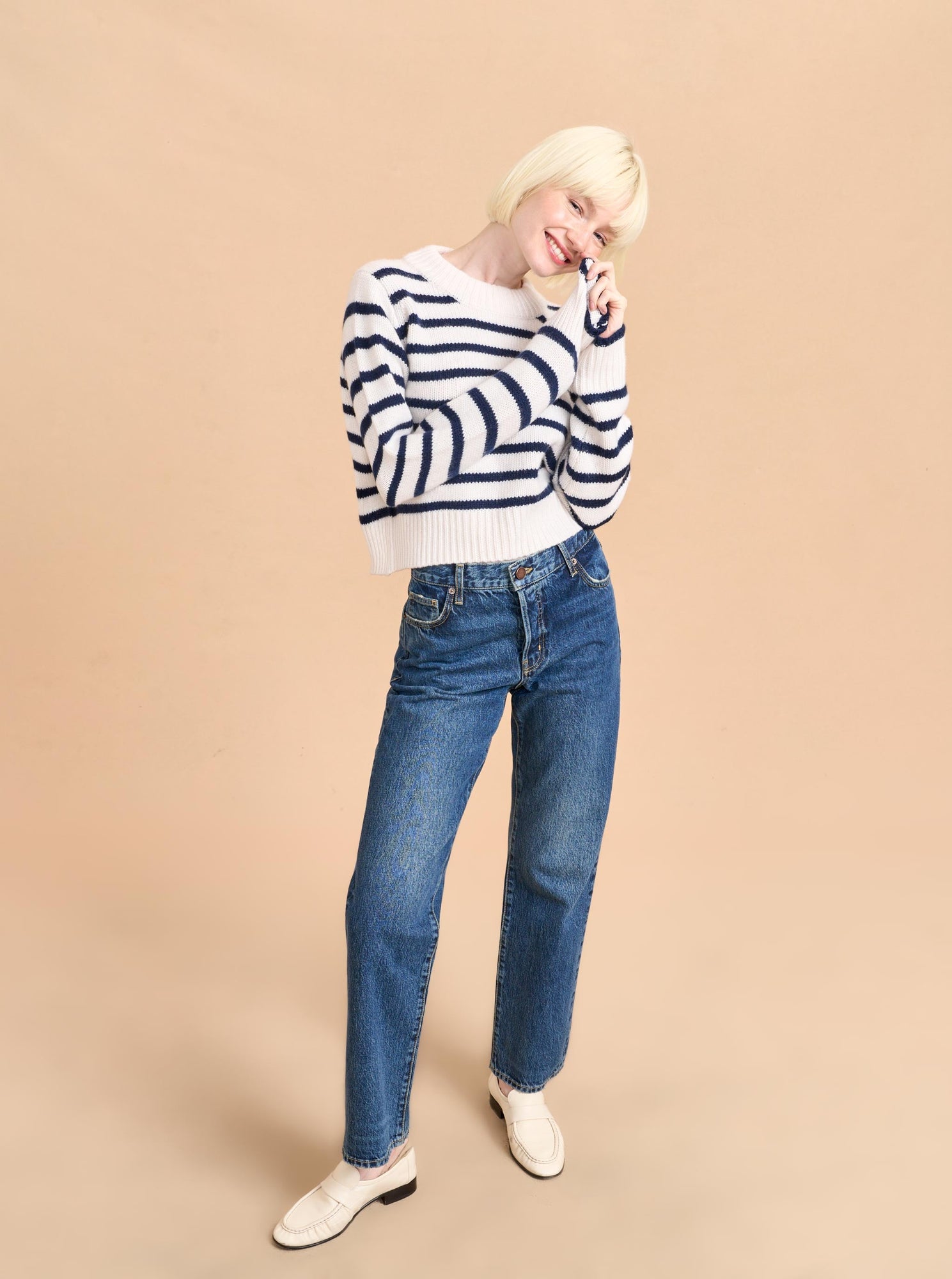 Cropped Marin Sweater | Cream x Navy