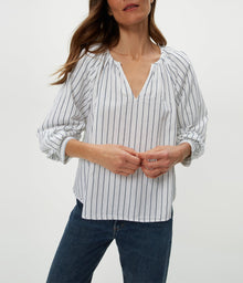 Cleo Notch Neck Top | Navy Stripe