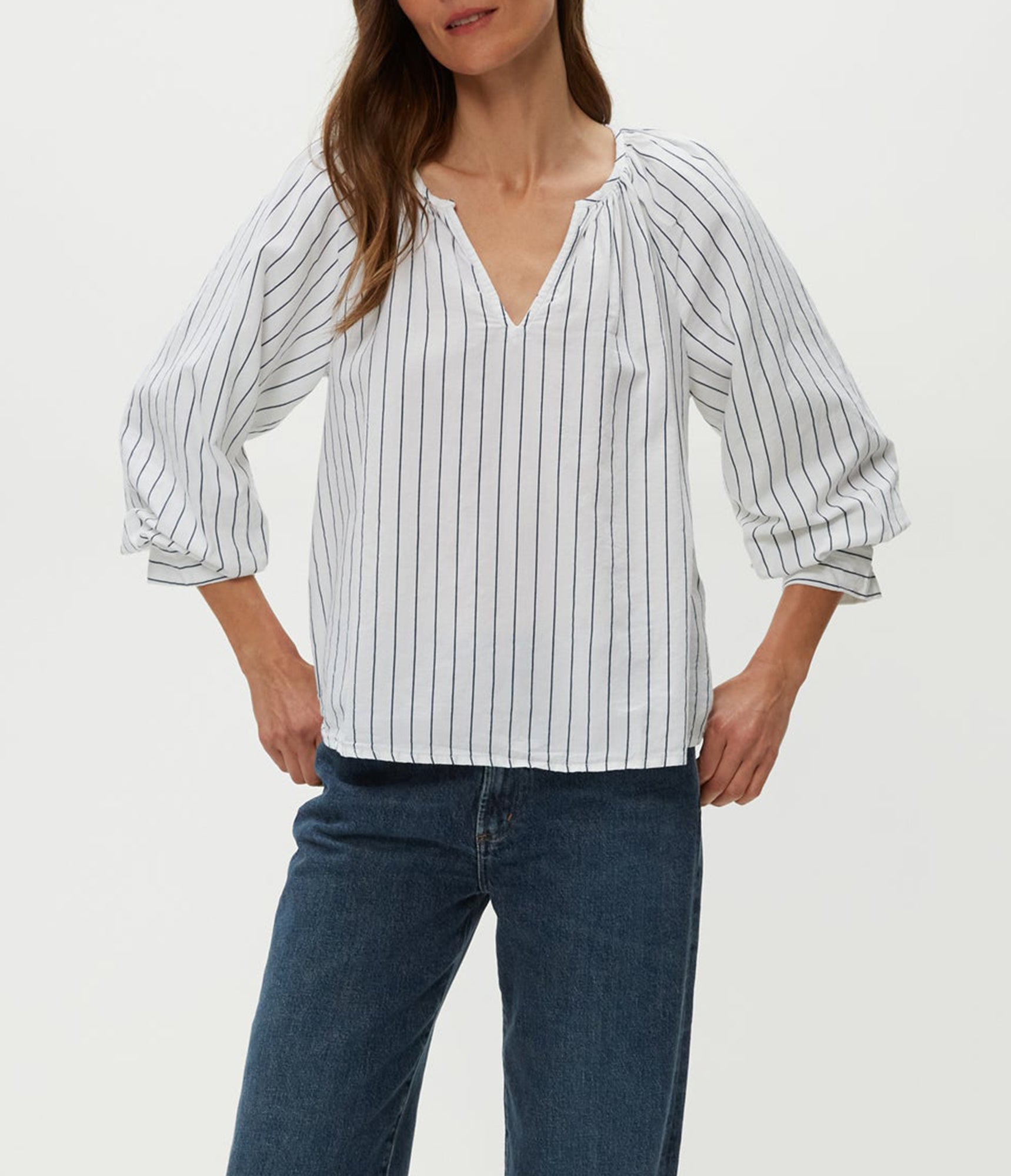 Cleo Notch Neck Top | Navy Stripe