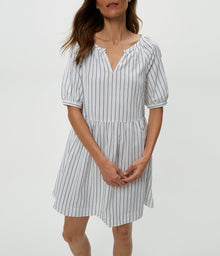Kellie Split Neck Dress | Navy Stripe